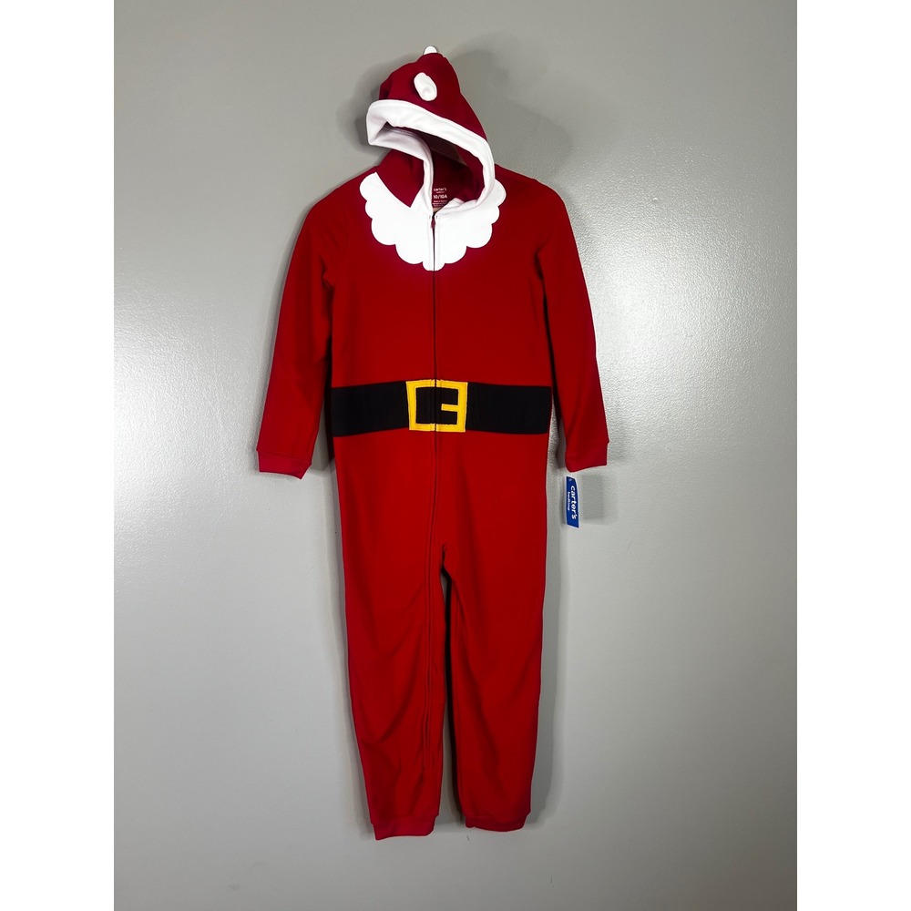 Carters Kids Santa Claus Fleece Hooded One Piece Pajamas Red Size 10 NEW
